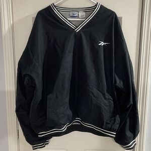 Reebok Vintage Mens White Black V Neck Pullover Lined Windbreaker Jacket Size XL